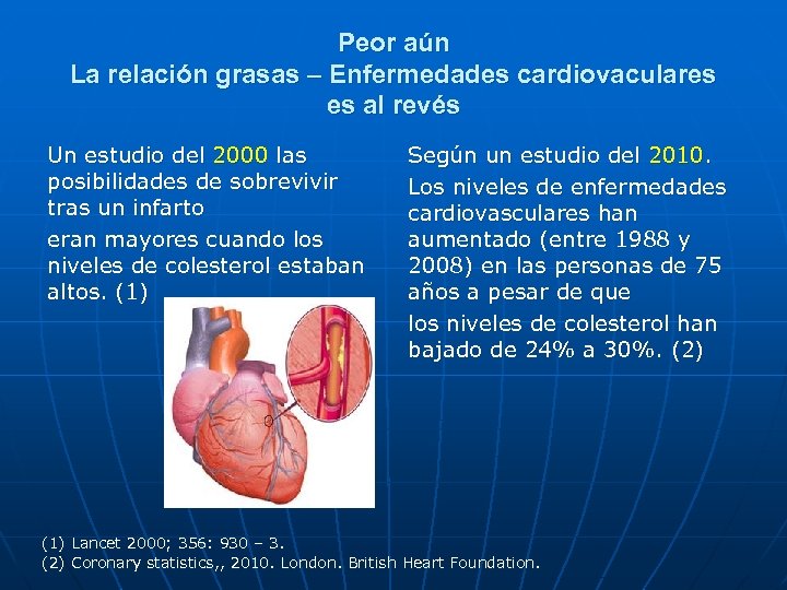 Peor aún La relación grasas – Enfermedades cardiovaculares es al revés Un estudio del