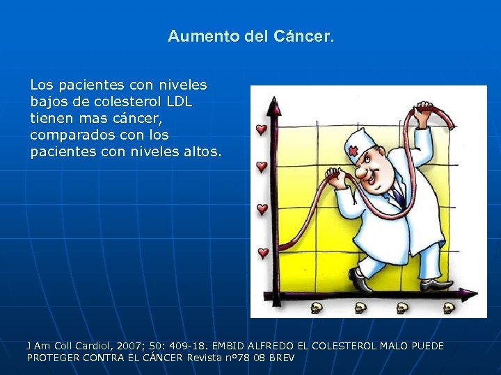Aumento del Cáncer. Los pacientes con niveles bajos de colesterol LDL tienen mas cáncer,