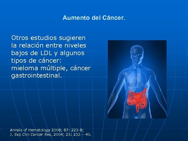 Aumento del Cáncer. Otros estudios sugieren la relación entre niveles bajos de LDL y