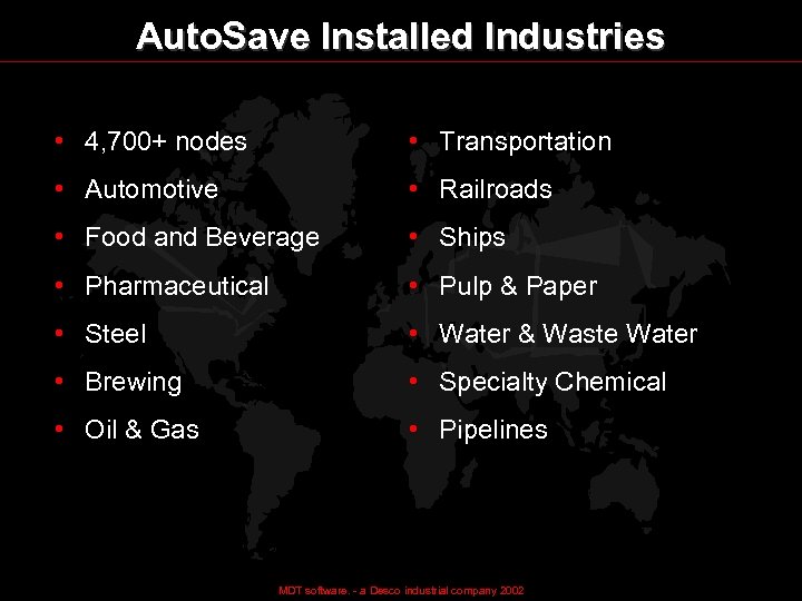 Auto. Save Installed Industries • 4, 700+ nodes • Transportation • Automotive • Railroads