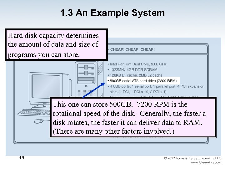 1. 3 An Example System Hard disk capacity determines the amount of data and