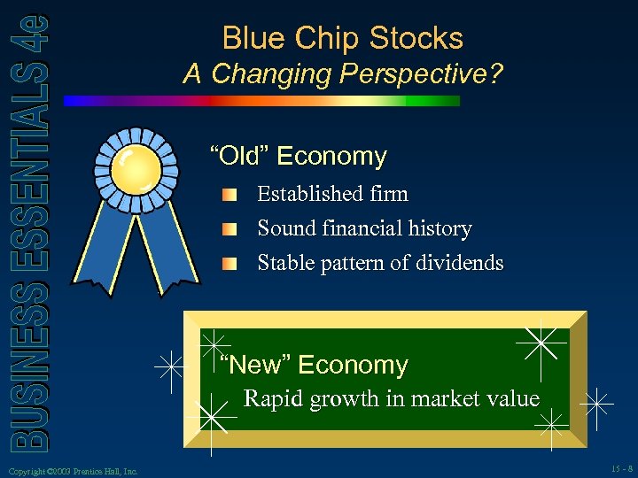 Blue Chip Stocks A Changing Perspective? “Old” Economy Established firm Sound financial history Stable