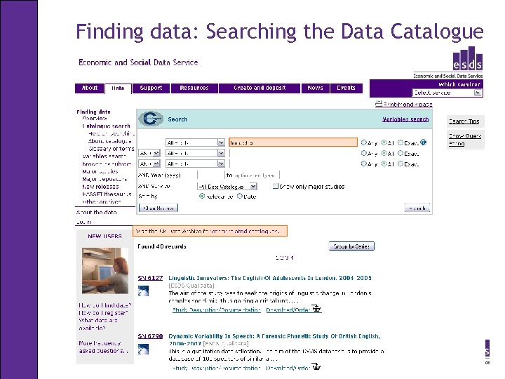 Finding data: Searching the Data Catalogue 