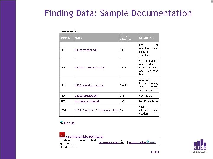 Finding Data: Sample Documentation 
