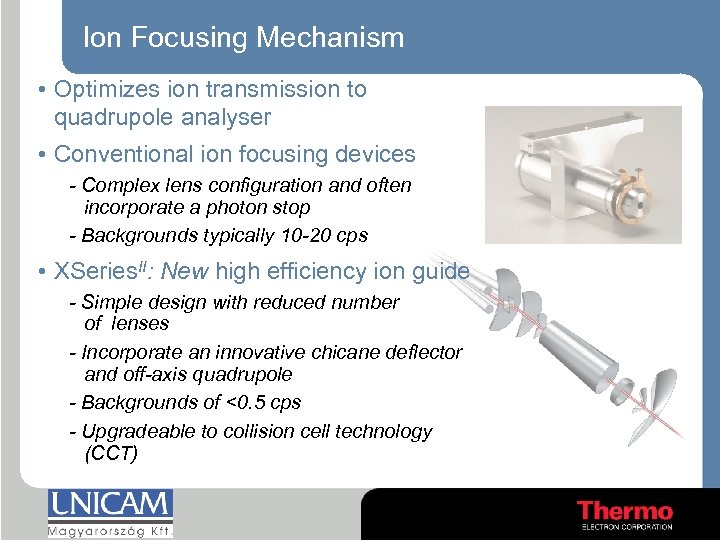 Ion Focusing Mechanism • Optimizes ion transmission to quadrupole analyser • Conventional ion focusing