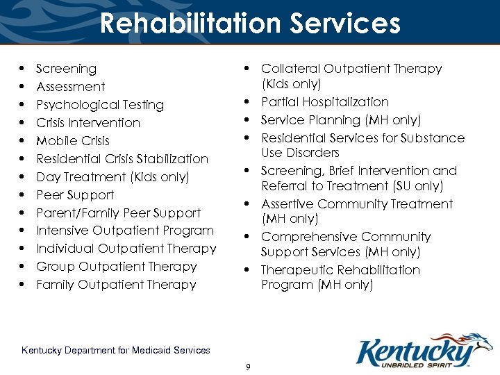 Rehabilitation Services • • • • Screening Assessment Psychological Testing Crisis Intervention Mobile Crisis