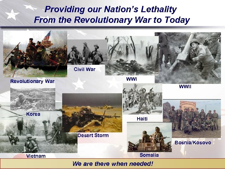 Providing our Nation’s Lethality From the Revolutionary War to Today Civil War WWI Revolutionary
