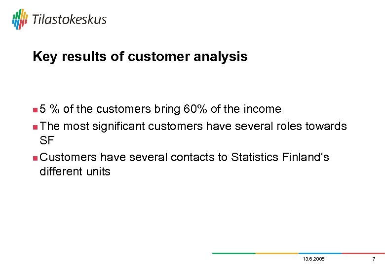 Key results of customer analysis 5 % of the customers bring 60% of the