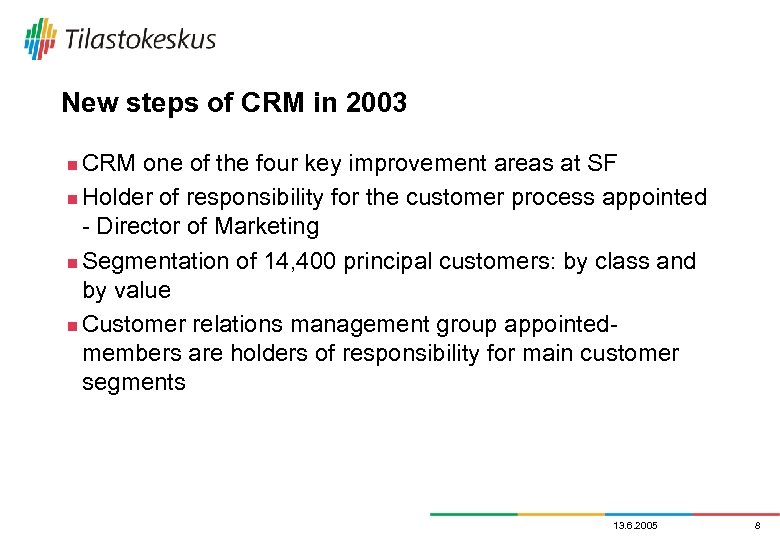New steps of CRM in 2003 CRM one of the four key improvement areas