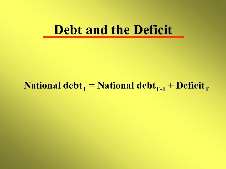 Debt and the Deficit National debt. T = National debt. T-1 + Deficit. T