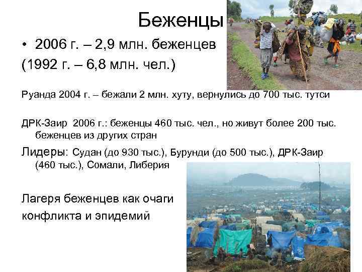 Беженцы • 2006 г. – 2, 9 млн. беженцев (1992 г. – 6, 8