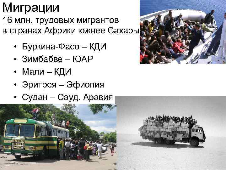 Миграции 16 млн. трудовых мигрантов в странах Африки южнее Сахары • • • Буркина-Фасо