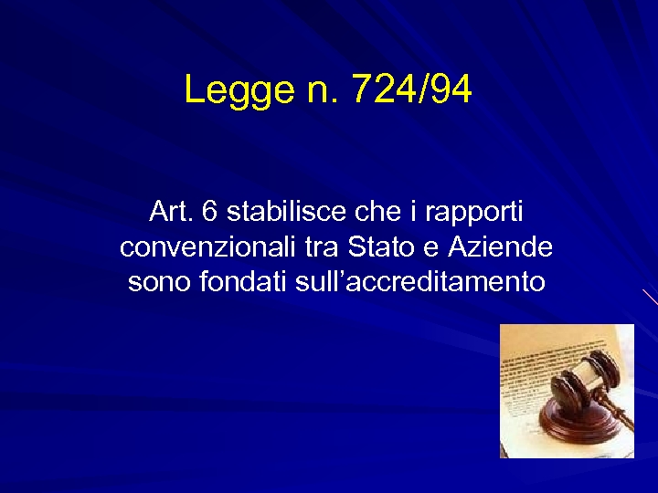 Legge n. 724/94 Art. 6 stabilisce che i rapporti convenzionali tra Stato e Aziende