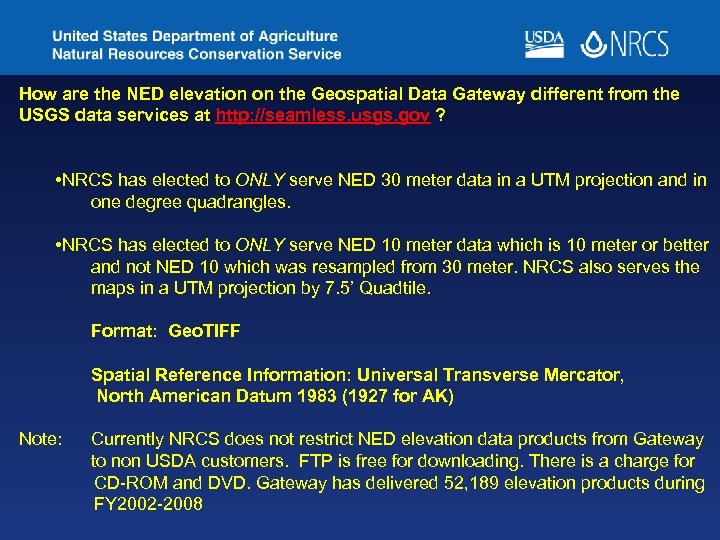 How are the NED elevation on the Geospatial Data Gateway different from the USGS