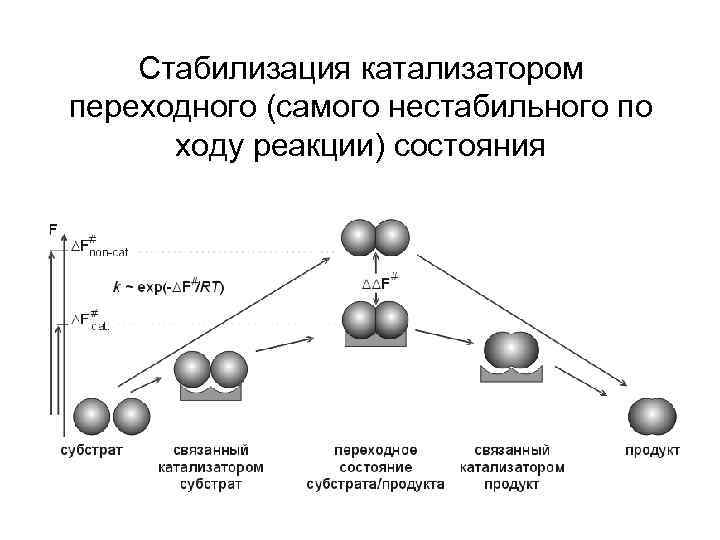 Стабилизация катализатором переходного (самого нестабильного по ходу реакции) состояния 