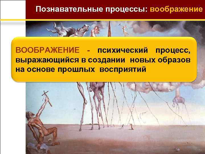 Познавательные процессы: воображение ВООБРАЖЕНИЕ - психический процесс, выражающийся в создании новых образов на основе