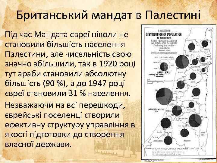 Британський мандат в Палестині Під час Мандата євреї ніколи не становили більшість населення Палестини,