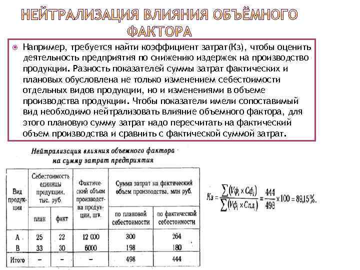  Например, требуется найти коэффициент затрат(Кз), чтобы оценить деятельность предприятия по снижению издержек на