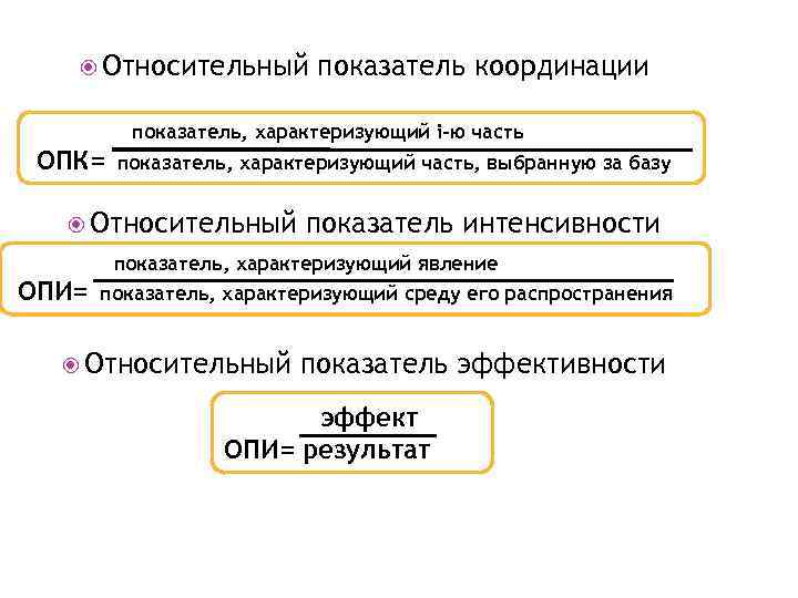  Относительный показатель координации показатель, характеризующий i-ю часть ОПК= показатель, характеризующий часть, выбранную за