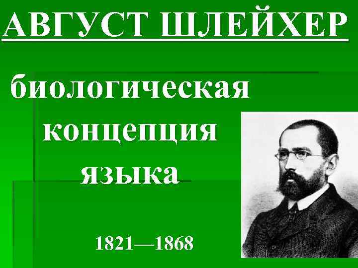 АВГУСТ ШЛЕЙХЕР биологическая концепция языка 1821— 1868 