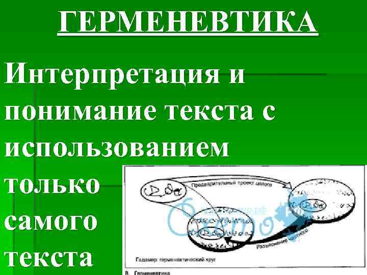 ГЕРМЕНЕВТИКА Интерпретация и понимание текста с использованием только самого текста 