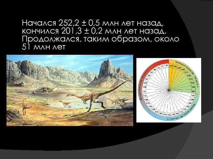  Начался 252, 2 ± 0, 5 млн лет назад, кончился 201, 3 ±