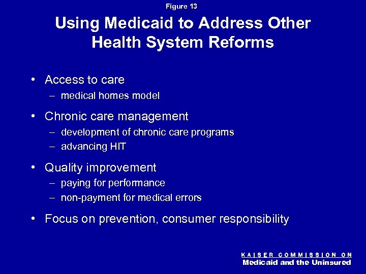 Figure 13 Using Medicaid to Address Other Health System Reforms • Access to care