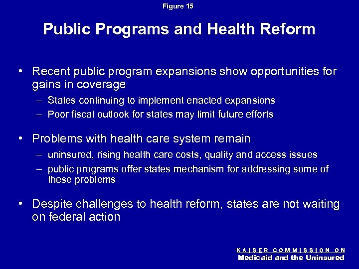 Figure 15 Public Programs and Health Reform • Recent public program expansions show opportunities
