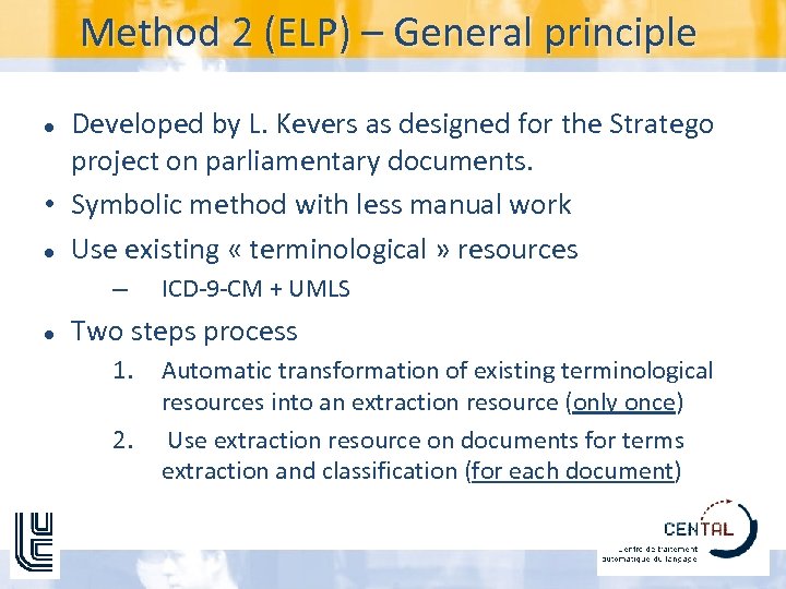Method 2 (ELP) – General principle Developed by L. Kevers as designed for the
