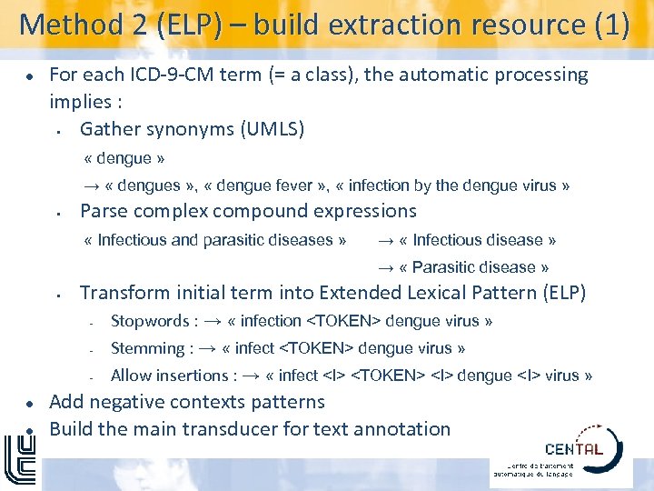 Method 2 (ELP) – build extraction resource (1) For each ICD-9 -CM term (=