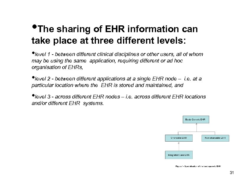  • The sharing of EHR information can take place at three different levels: