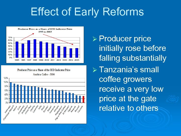 Effect of Early Reforms Ø Producer price initially rose before falling substantially Ø Tanzania’s