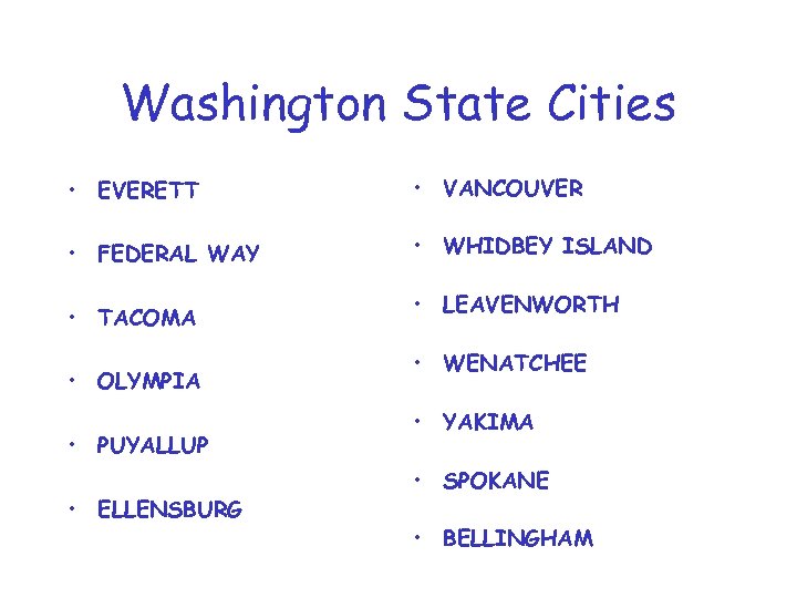 Washington State Cities • EVERETT • VANCOUVER • FEDERAL WAY • WHIDBEY ISLAND •