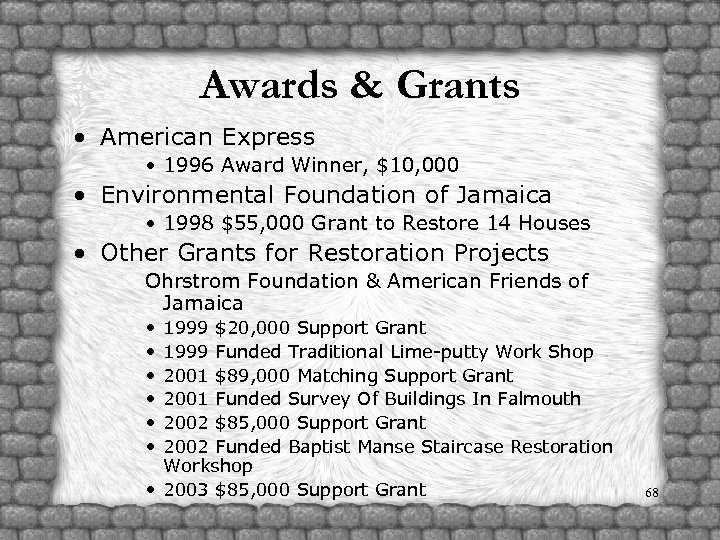 Awards & Grants • American Express • 1996 Award Winner, $10, 000 • Environmental