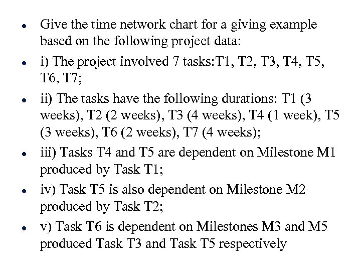 l l l Give the time network chart for a giving example based on