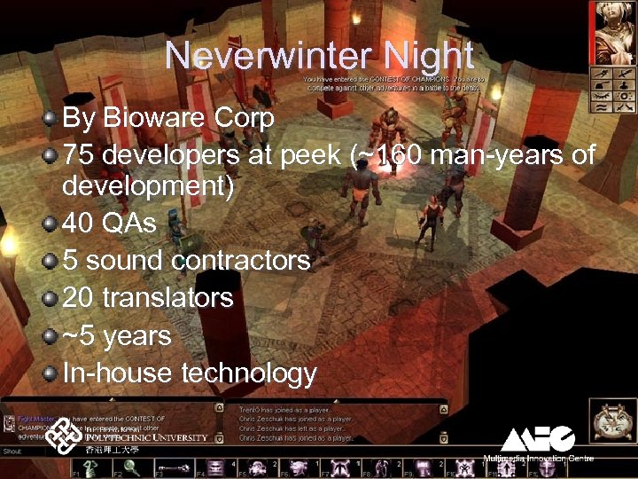 Neverwinter Night By Bioware Corp 75 developers at peek (~160 man-years of development) 40