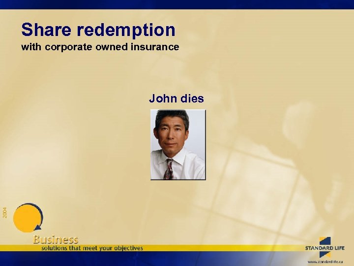Share redemption with corporate owned insurance 2004 John dies 