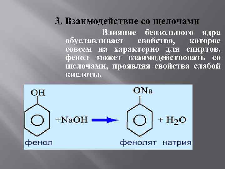 Фенол взаимодействует с метаном. Фенол его строение. Взаимодействие фенола с металлическим натрием. Реакции фенола по бензольному ядру. Специфические свойства фенола.
