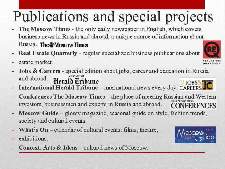 Publications and special projects - The Moscow Times - the only daily newspaper in