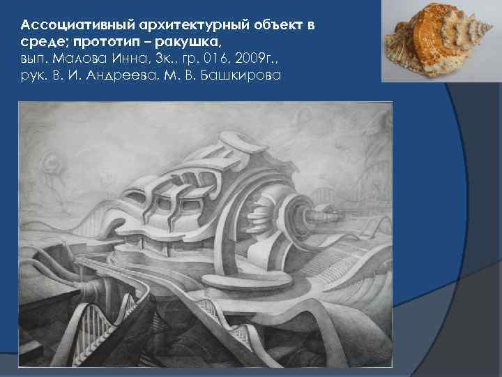 Ассоциативный архитектурный объект в среде; прототип – ракушка, вып. Малова Инна, 3 к. ,