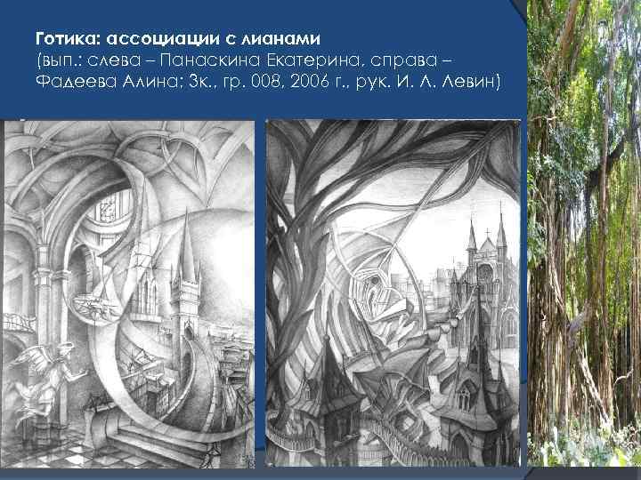Готика: ассоциации с лианами (вып. : слева – Панаскина Екатерина, справа – Фадеева Алина;