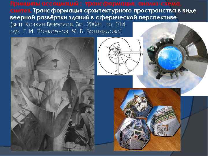 Принципы ассоциаций : трансформация, анализ-схема, синтез. Трансформация архитектурного пространства в виде веерной развёртки зданий