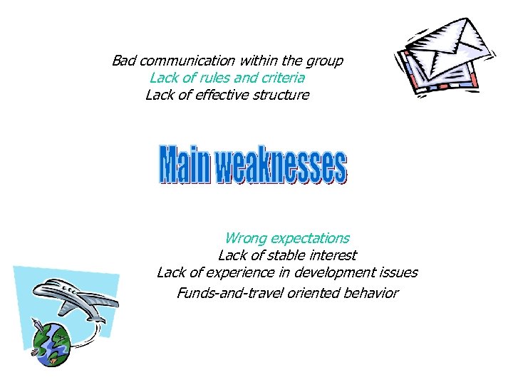 Bad communication within the group Lack of rules and criteria Lack of effective structure