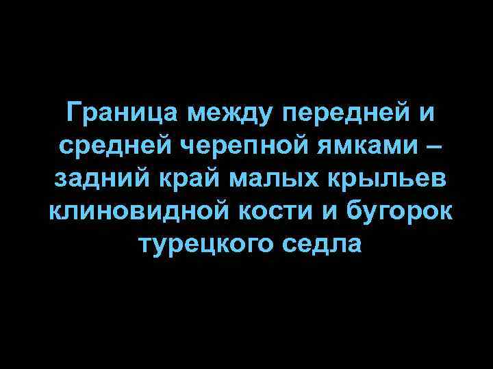 Граница между передней и средней черепной ямками – задний край малых крыльев клиновидной кости