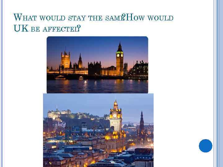 WHAT WOULD STAY THE SAME OW WOULD ? H UK BE AFFECTED ? 