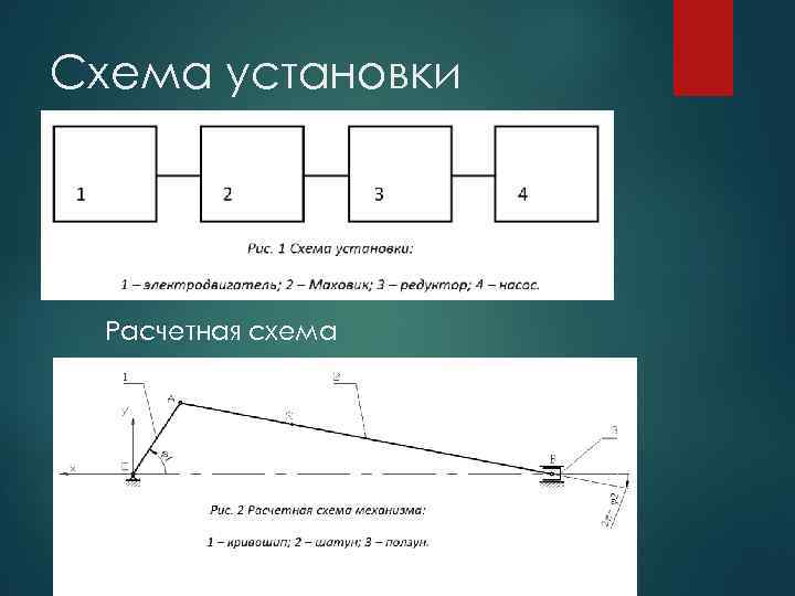 Схема установки Расчетная схема механизма 