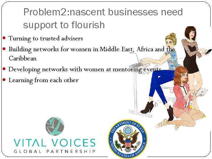 Problem 2: nascent businesses need support to flourish Turning to trusted advisers Building networks