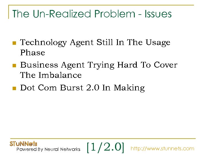 The Un-Realized Problem - Issues n n n Technology Agent Still In The Usage