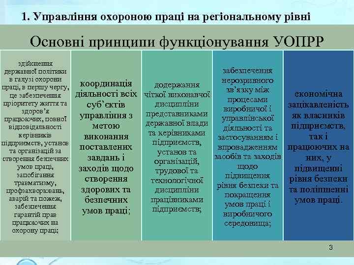 1. Управління охороною праці на регіональному рівні Основні принципи функціонування УОПРР здійснення державної політики