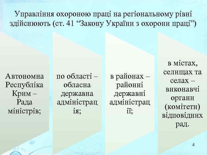 Управління охороною праці на регіональному рівні здійснюють (ст. 41 “Закону України з охорони праці”)